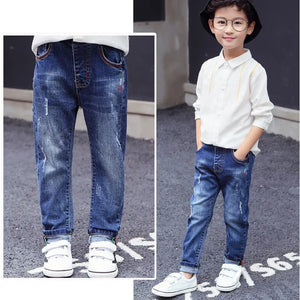 Kid's Cotton Mid Elastic Waist Closure Casual Wear Denim Pants