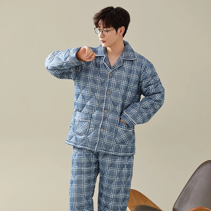 Men's Cotton Turn-Down Collar Full Sleeves Sleepwear Pajamas Set