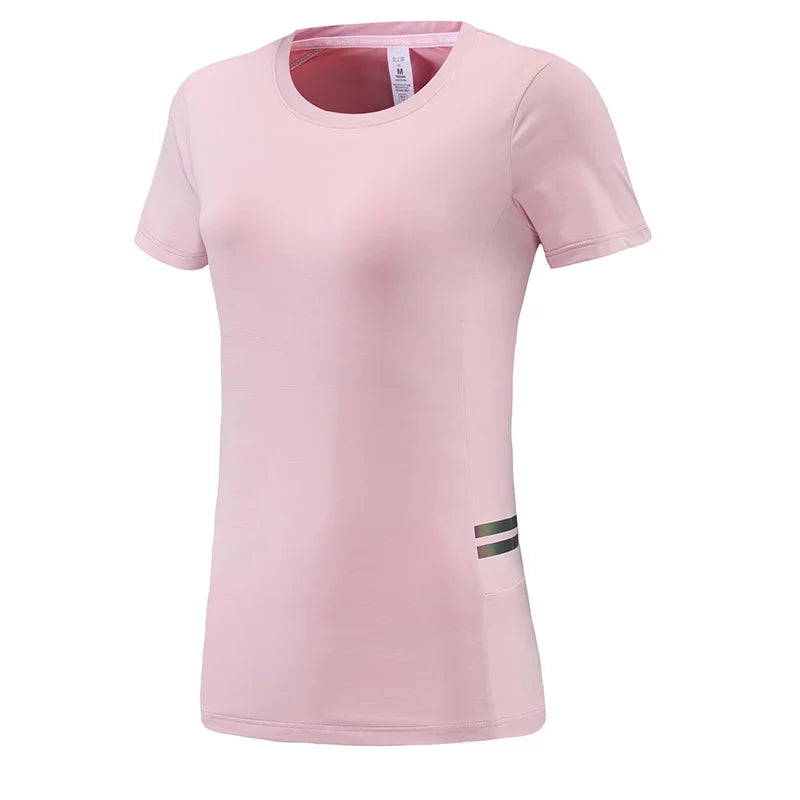 Women's Nylon O-Neck Short Sleeves Breathable Fitness Sport Tops