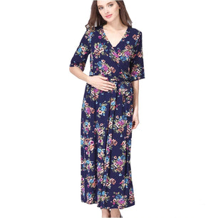 Women's Cotton V-Neck Short Sleeves Floral Casual Maternity Dress