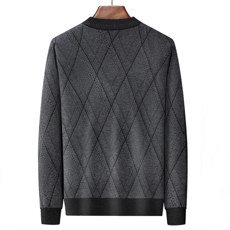 Men's Acrylic Full Sleeve Single Breasted Geometric Sweater