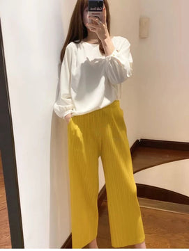 Women's Cotton High Elastic Waist Closure Solid Casual Trousers