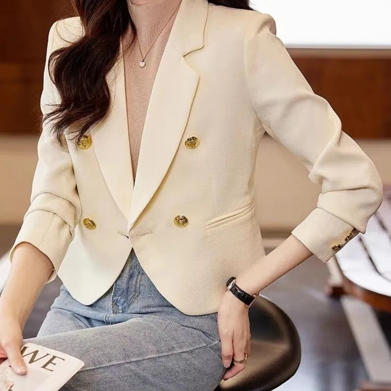 Women's Cotton Notched Long Sleeves Double Breasted Blazer