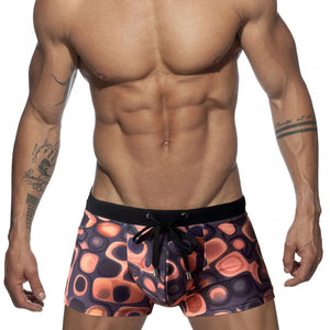 Men's Polyester Drawstring Closure Printed Boxer Swimwear Shorts