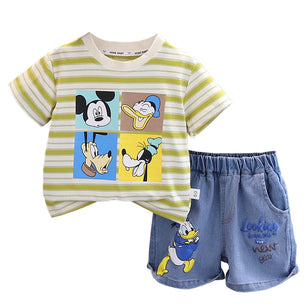 Kid's Boys Cotton O-Neck Short Sleeves Mickey Mouse Clothes