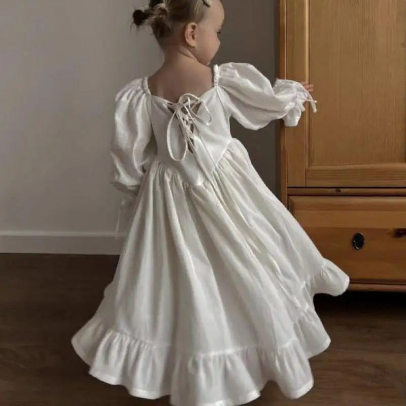 Baby Girl's Cotton Long Sleeves Solid Pattern Princess Dress