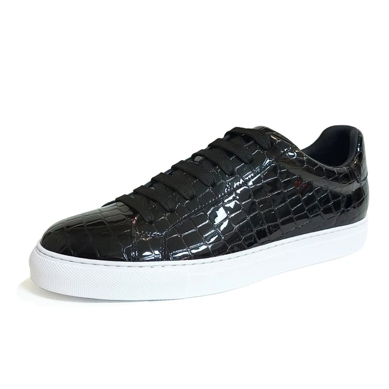 Men's Leather Lace-Up Closure Crocodile Pattern Casual Shoes