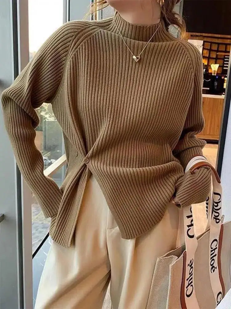 Women's Polyester Turtleneck Full Sleeves Solid Pattern Sweater