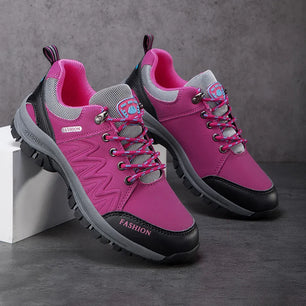 Women's Genuine Leather Round Toe Lace-Up Closure Hiking Sneakers