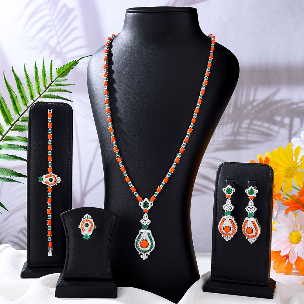 Women's Copper Cubic Zirconia Trendy Bridal Wedding Jewelry Set