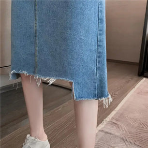 Women's Polyester High Waist Solid Pattern Casual Denim Skirts