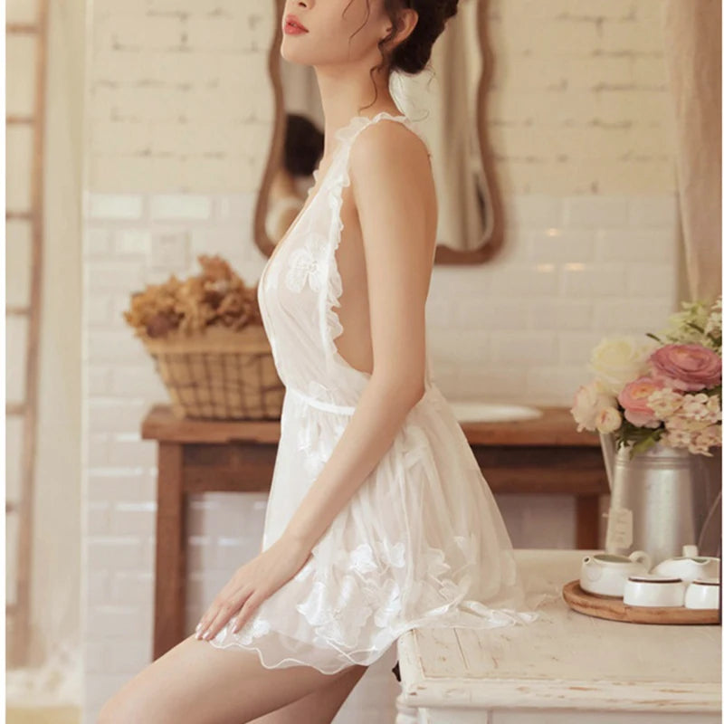 Women's Acrylic V-Neck Sleeveless Nightgowns Sleepwear Dress