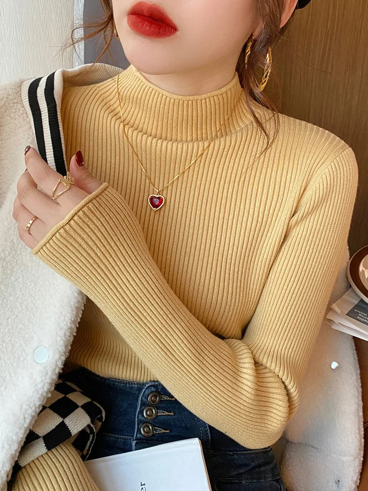 Women's Acrylic Mock Neck Long Sleeves Knitted Casual Sweaters