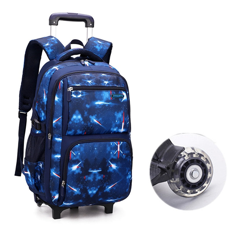 Kid's Nylon Zipper Closure Wheels Printed Trendy School Backpack