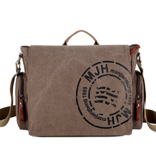 Men's Canvas Printed Pattern Zipper Closure Messenger Shoulder Bag