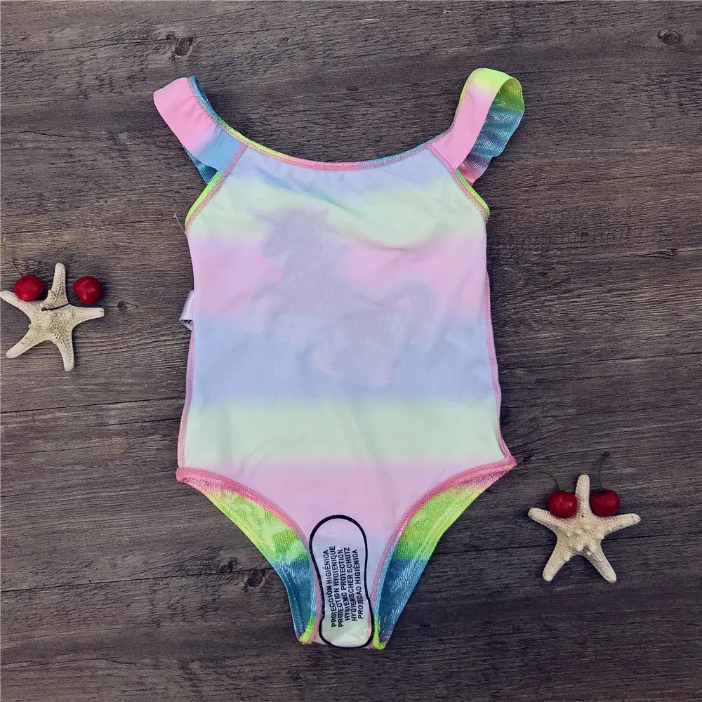 Kid's Square-Neck Polyester Swimwear One-Piece Trendy Bathing Suit