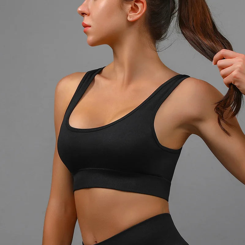 Women's Nylon Square-Neck Sleeveless Shockproof Yoga Workout Top