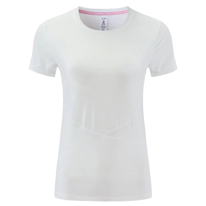 Women's Nylon O-Neck Short Sleeves Fitness Yoga Workout Top