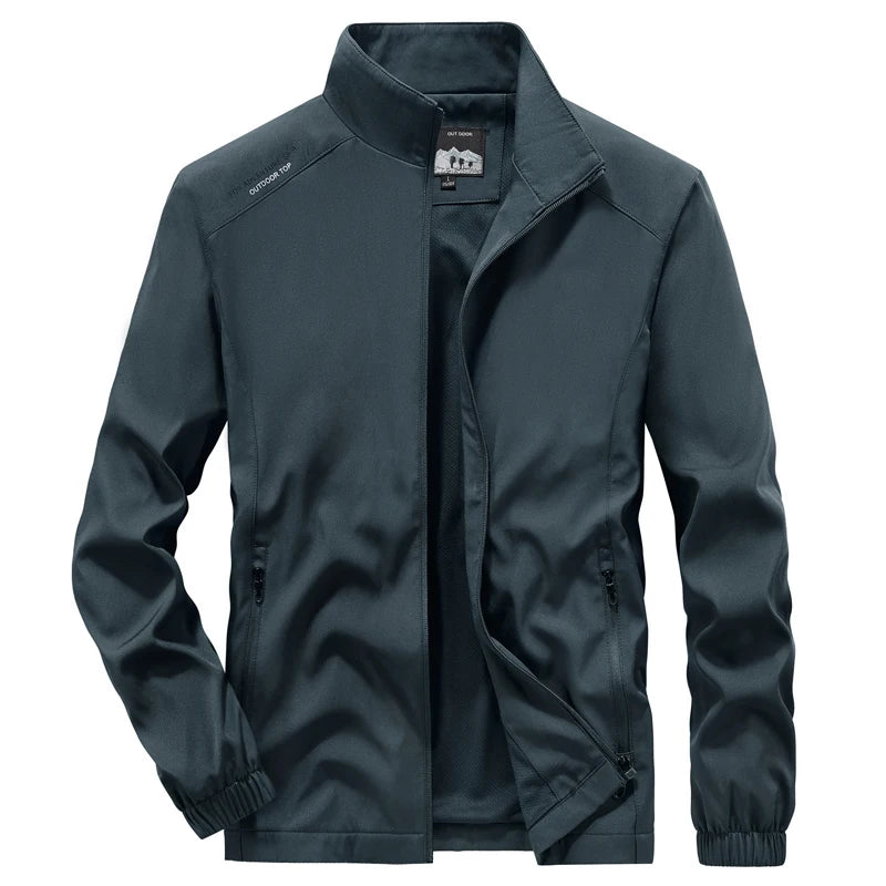 Men's Polyester Stand Collar Long Sleeves Windbreaker Jacket