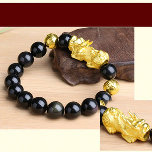 Men's Stone Round Pattern Bezel Setting Ethnic Pixiu Bracelet