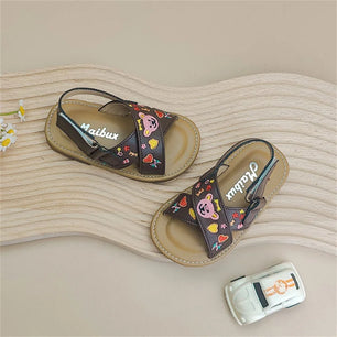 Kid's PU Open Toe Hook Loop Closure Printed Pattern Casual Sandals