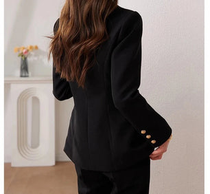 Women's Cotton Notched Long Sleeves Single Breasted Blazer Set