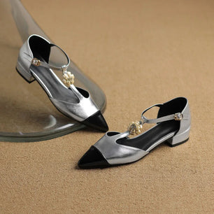 Women's Patent Leather Pointed Toe Buckle Strap Closure Shoes