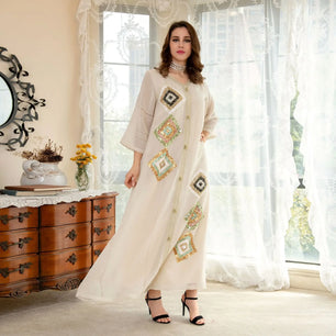 Women's Arabian Polyester Full Sleeve Sequin Pattern Elegant Dress