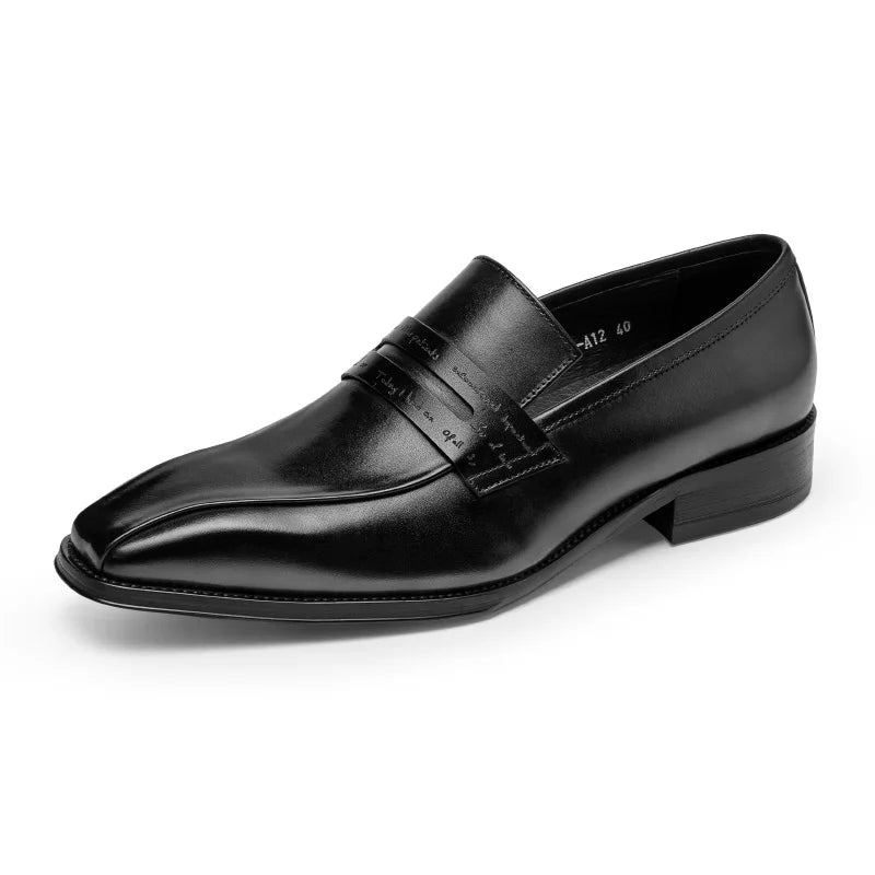 Men's Genuine Leather Square Toe Slip-On Closure Formal Shoes