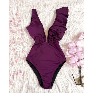 Women's Polyester Push-Up Ruffle Pattern Bathing Sexy One-Piece