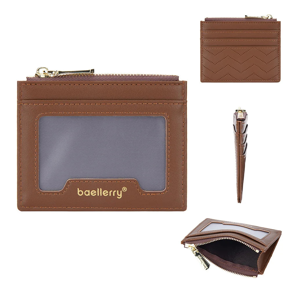Men's PU Leather Zipper Solid Pattern Card Holder Trendy Wallets