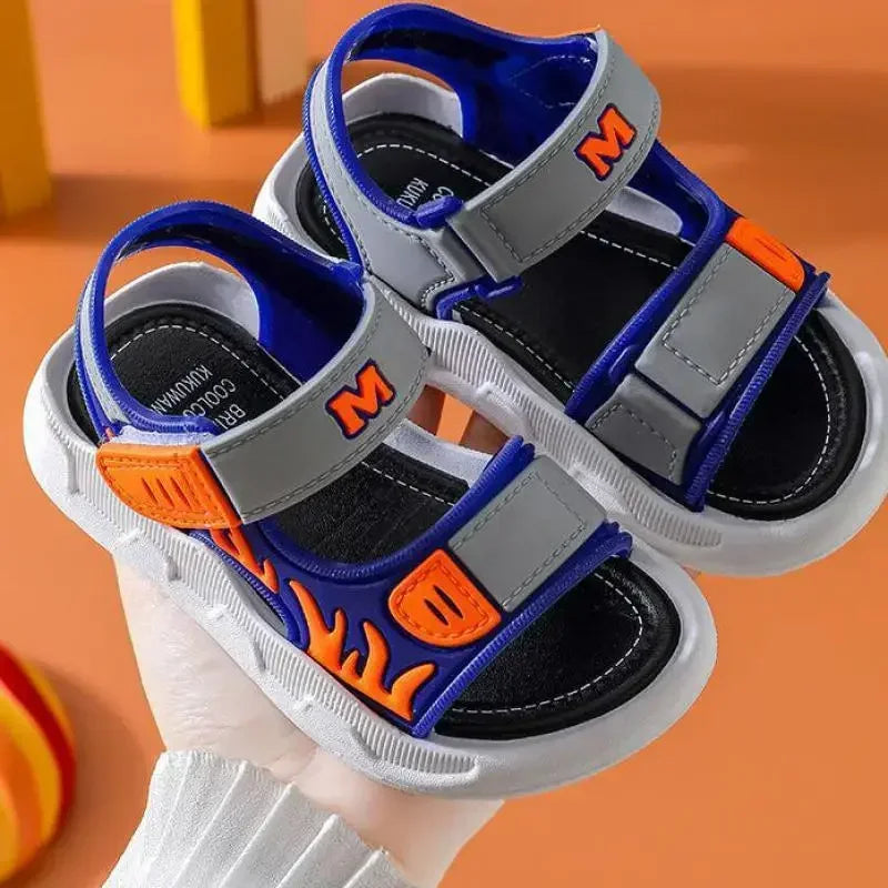 Kid's PVC Open Toe Hook Loop Closure Patchwork Casual Sandals