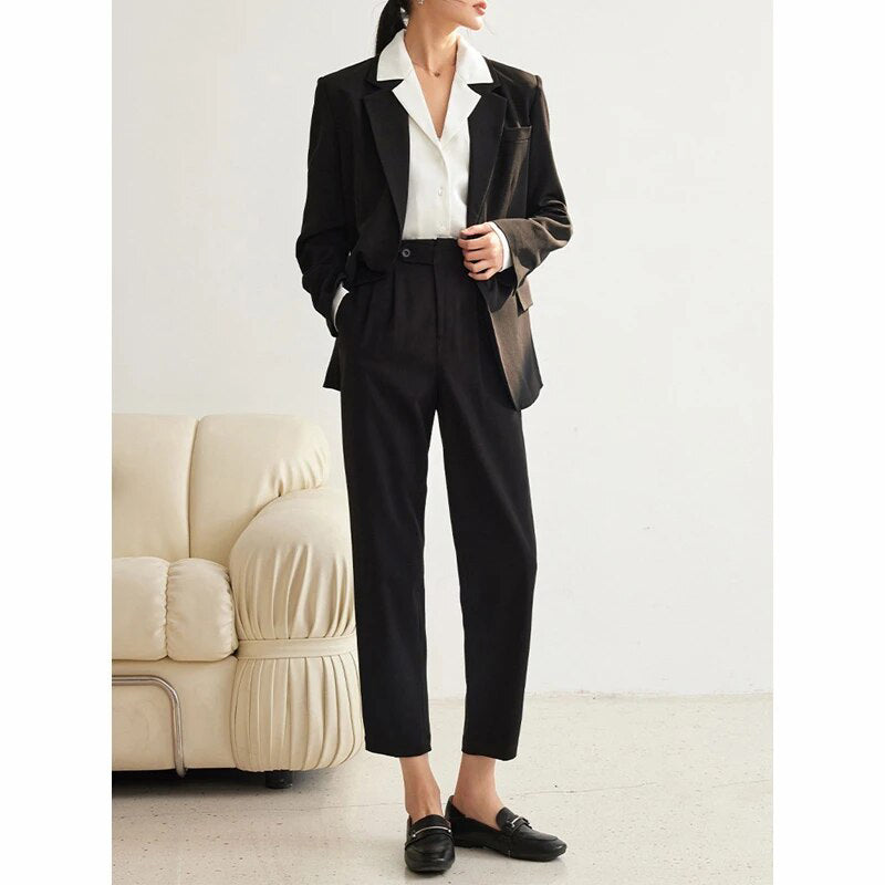 Women's Cotton Full Sleeves Single Button High Waist Blazer Set