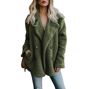 Women's Faux Fur Turn-Down Collar Long Sleeves Solid Jacket