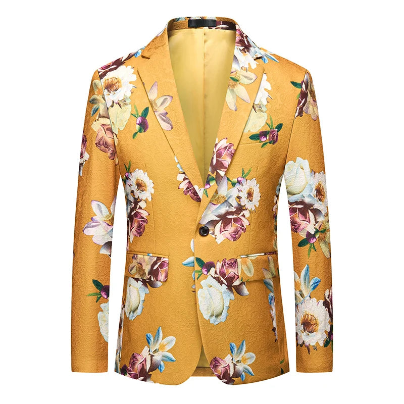 Men's Notched Collar Long Sleeve Printed Single Breasted Blazers