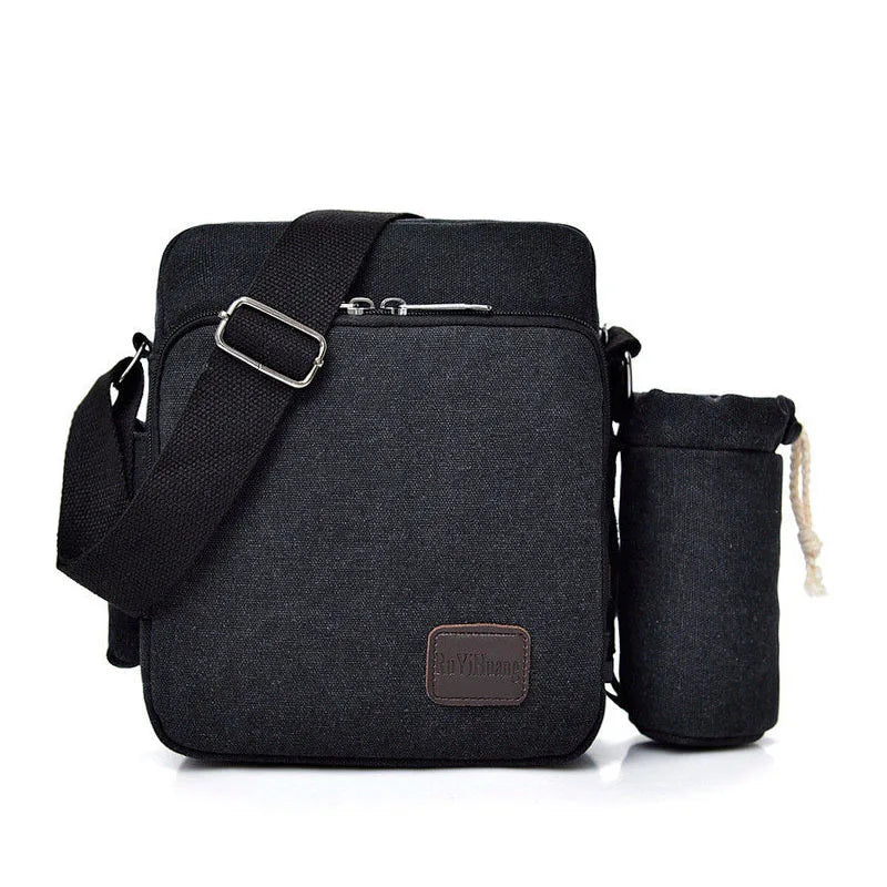 Men's Canvas Zipper Closure Solid Pattern Crossbody Shoulder Bag