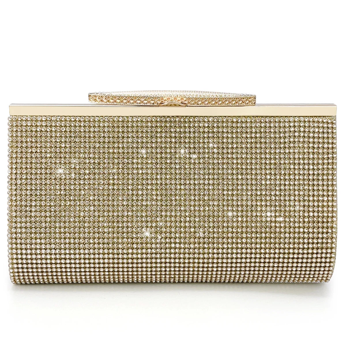 Women's Metallic Hasp Closure Rhinestone Trendy Wedding Clutch