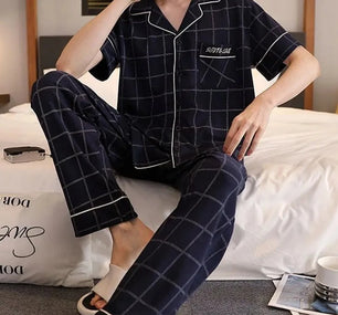 Men's Cotton Turn-Down Collar Short Sleeves Sleepwear Pajamas Set