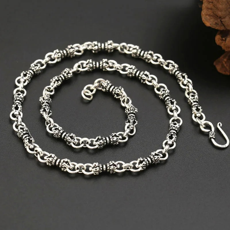 Men's 925 Sterling Silver Link Chain Geometric Pattern Necklace