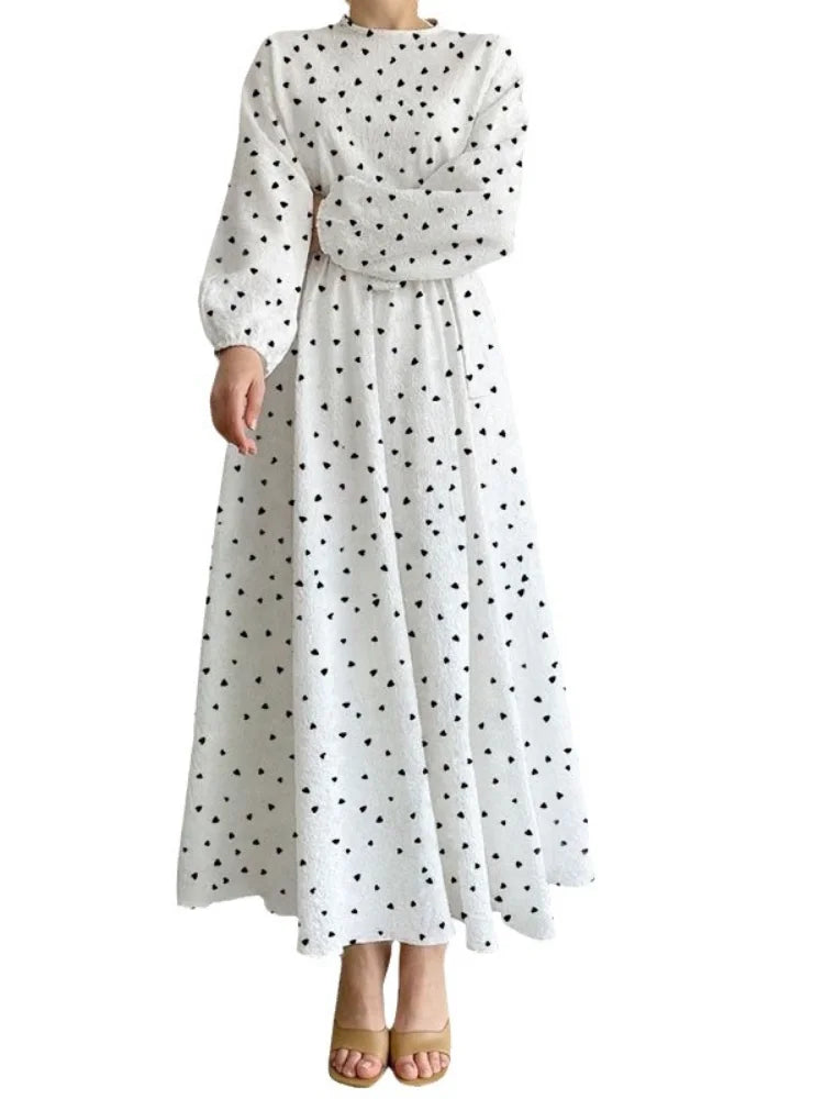 Women's Arabian Polyester Full Sleeves Dotted Pattern Dress