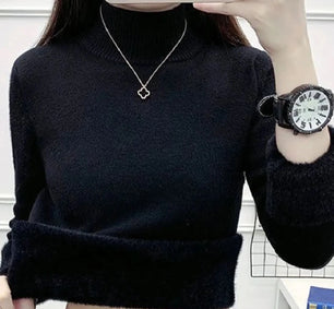 Women's Acrylic High-Neck Long Sleeve Pullover Casual Sweater