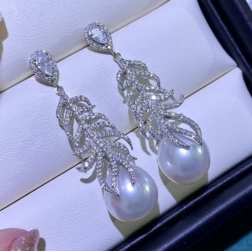 Women's 100% 925 Sterling Silver Luxurious Natural Pearl Earrings