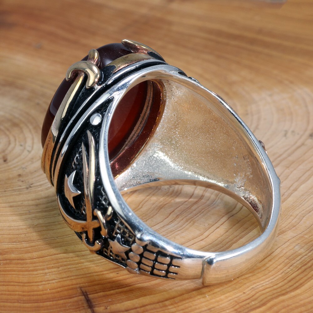 Men's 100% 925 Sterling Silver Vintage Tiger Eye Oval Shape Ring