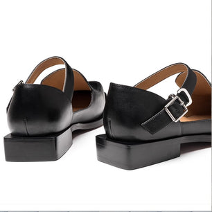 Men's Genuine Leather Square Toe Buckle Strap Closure Sandals