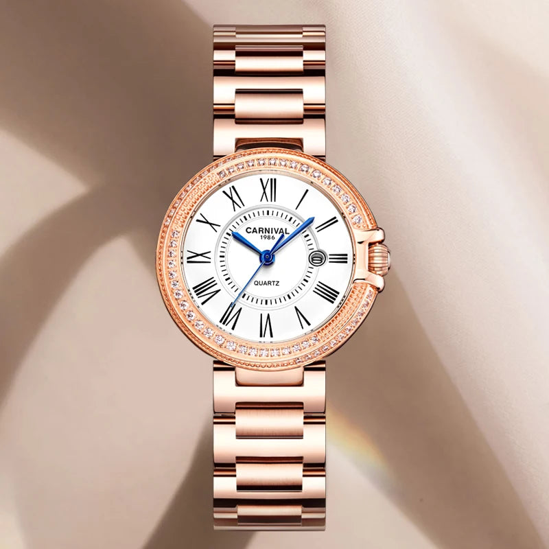 Women's Stainless Steel Round Shaped Waterproof Quartz Watch