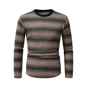 Men's Polyester O-Neck Full Sleeve Striped Pattern Casual T-Shirts