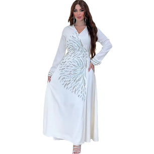 Women's Arabian Polyester Full Sleeve Rhinestone Elegant Dress