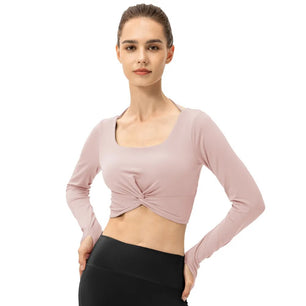 Women's Square-Neck Spandex Long Sleeves Quick-Dry Crop Top