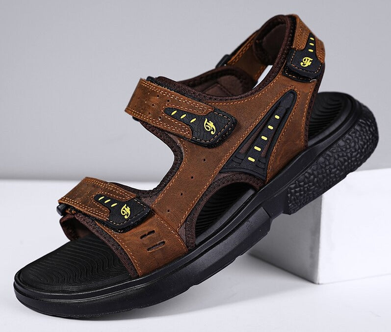 Men's Genuine Leather Open Toe Hook Loop Closure Casual Sandals