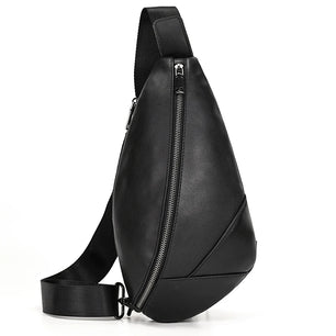 Men's Genuine Leather Zipper Closure Solid Pattern Shoulder Bag